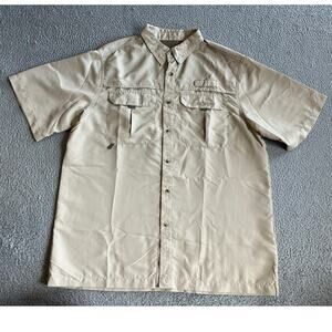 Habit Button Shirt Large Vented Short Sleeve Pocket Beige Outdoor Fishing Hiking